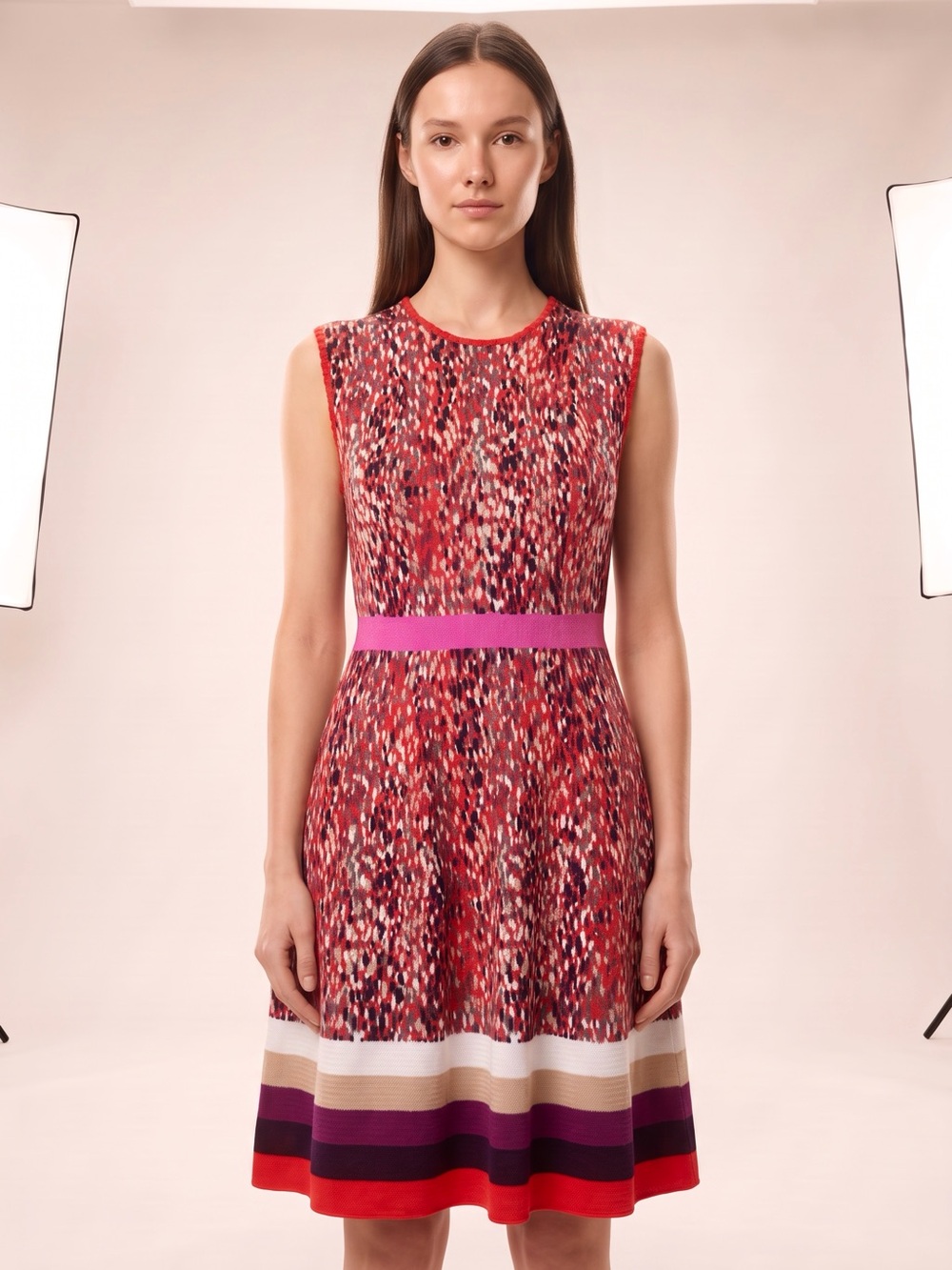 $1720 Missoni Pointillism Vivid Color Explosion Midi Wool Dress